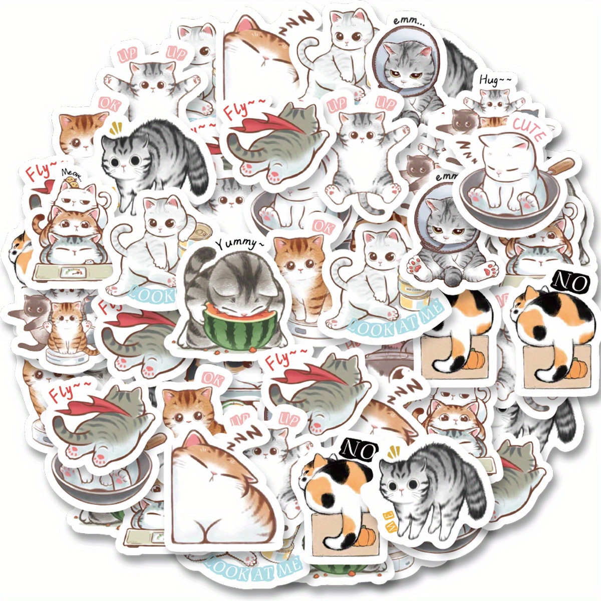 46pcs Hello, Master Diy Stickers - Cute Cat-themed, Paper Decals For Laptops, Bumpers, Skateboards, Water Bottles, Computers, Phones - Mixed Colors, Irregular Shapes, Perfect For Winter, New Year