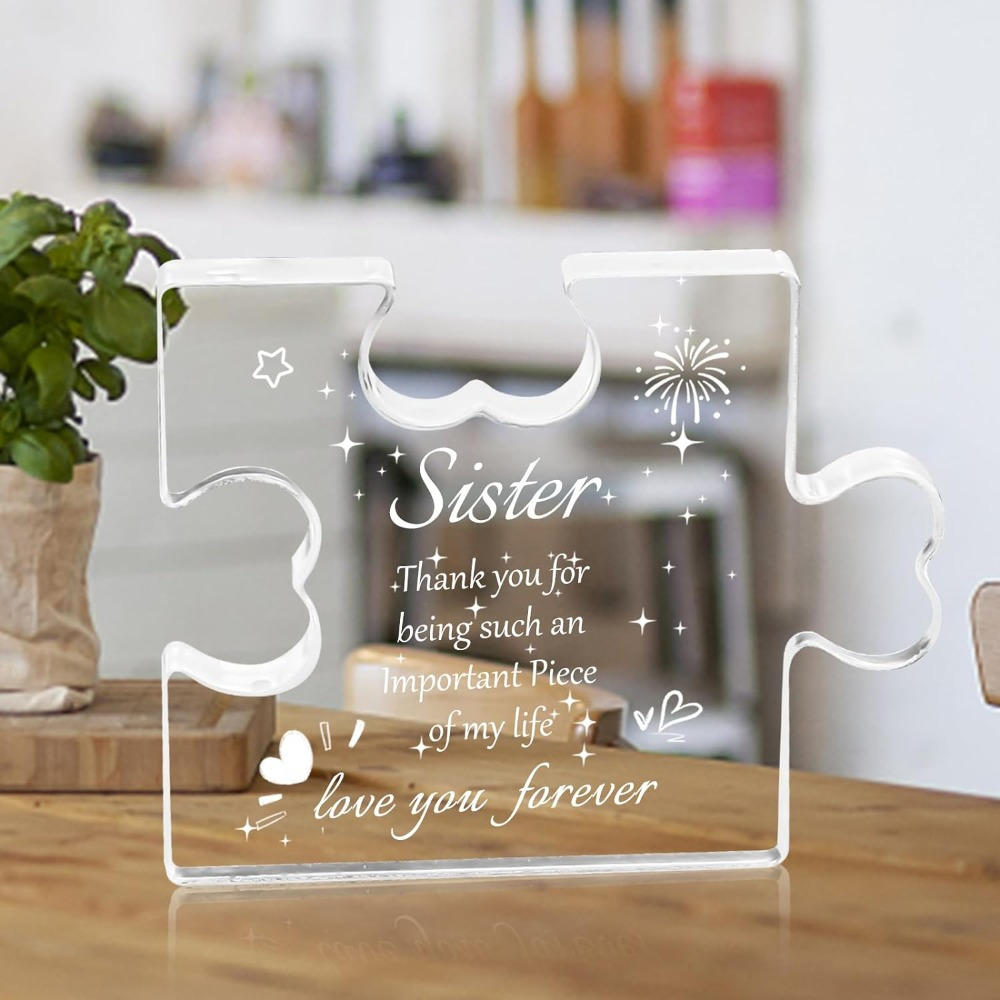 Funnli Plaque puzzle en acrylique pour sœur – Cadeau de Noël pour sœur –  Idées de cadeau d'anniversaire pour sœur – 8,5 x 7,9 cm – Décoration de  bureau – Carte d'anniversaire