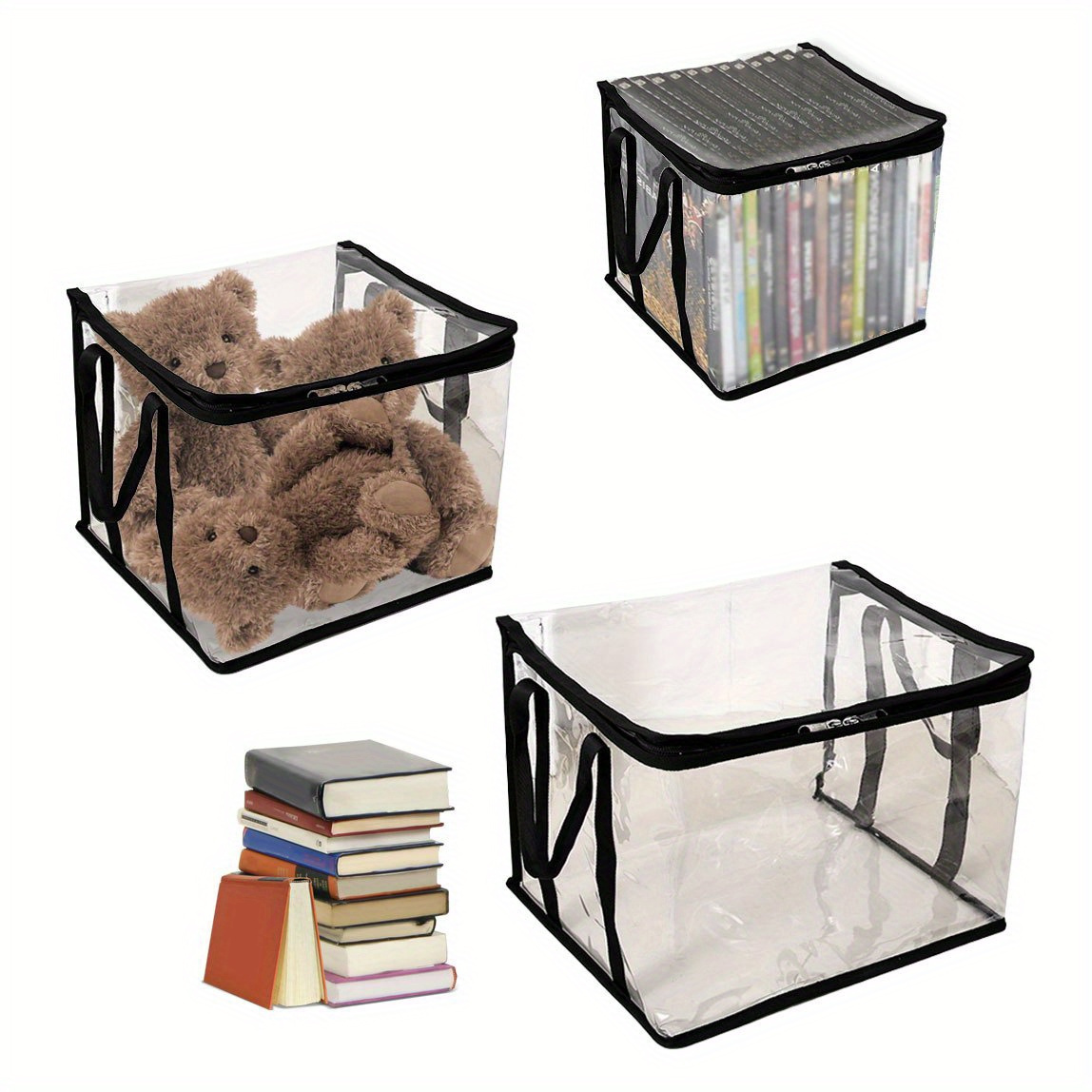 

1 Pc Transparent Zipper Storage Bag, Versatile Books Clothes Organizer With Handle