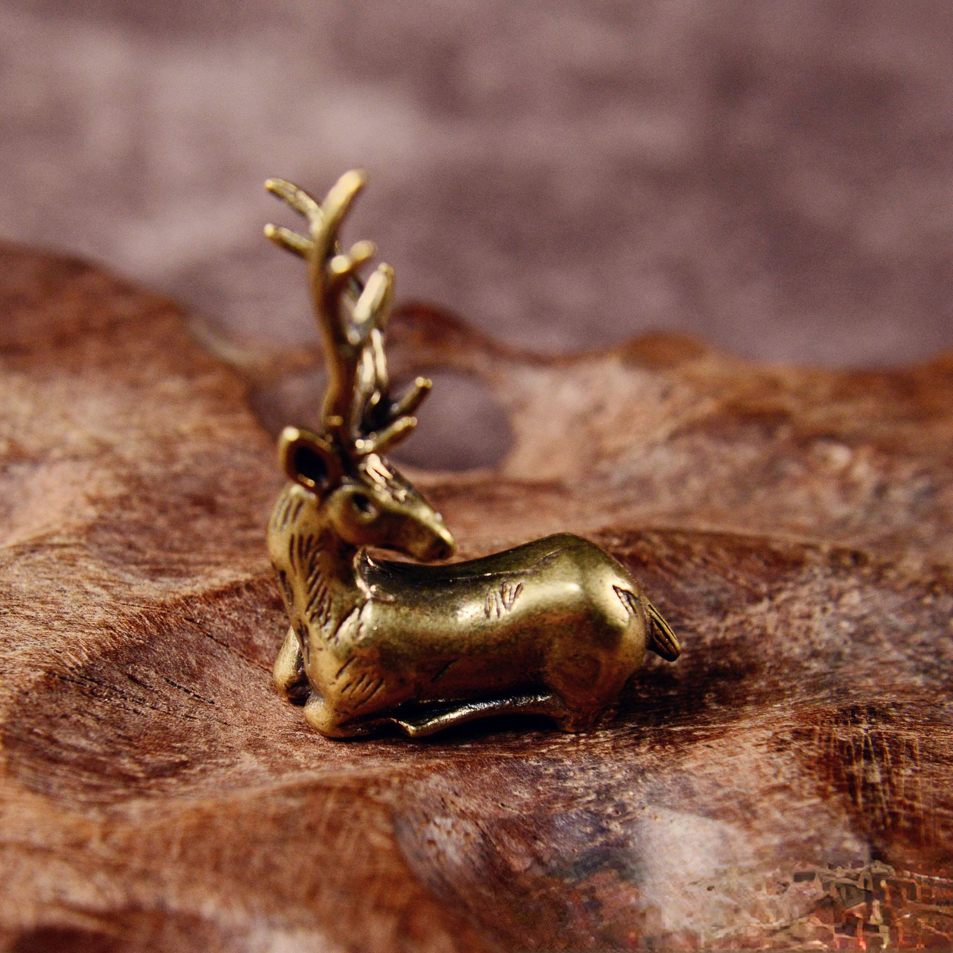 solid brass deer figurine handmade look yellow copper antler statue chinese   ornament for tea pet tabletop decor collectible gift   deer sculpture deer statue