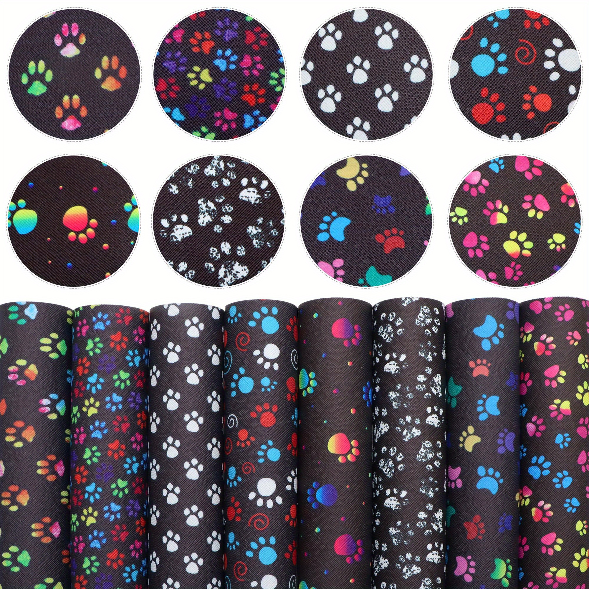 Image of 8pcs/set Animals Dogs Footprint Printed Faux Leather Sheets 7.87x12.99inch Synthetic Leather Fabric Set For Handmade Crafts Earrings Hair Bows Projects Supply