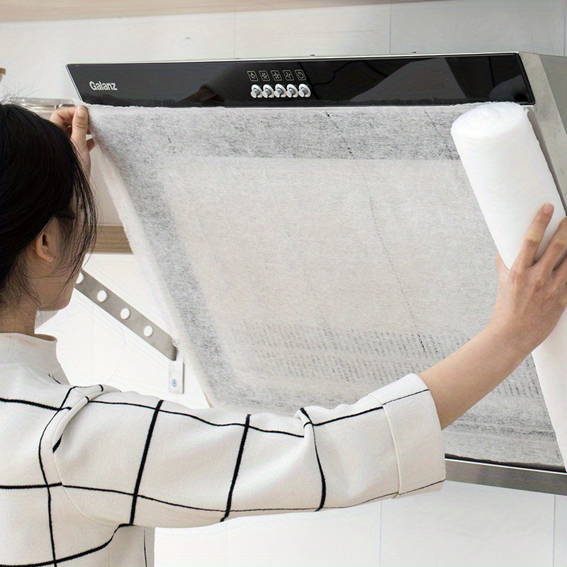 1 Roll Kitchen Oil Filter Mesh - High Temperature Resistant Non-Woven Fabric Smoke Dust Cover for Range Hood, No Battery Required