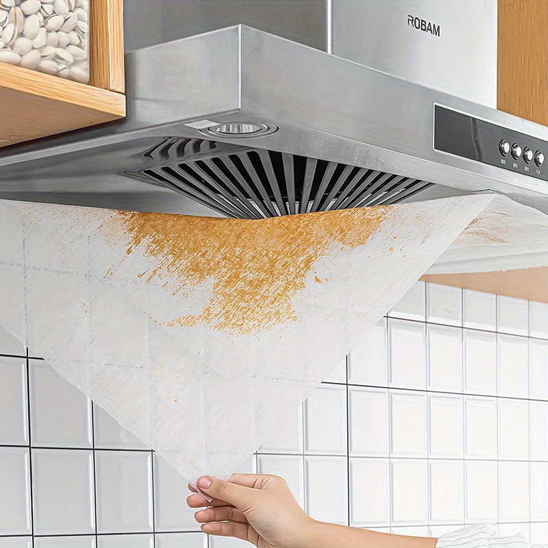 1 Roll Kitchen Oil Filter Mesh - High Temperature Resistant Non-Woven Fabric Smoke Dust Cover for Range Hood, No Battery Required