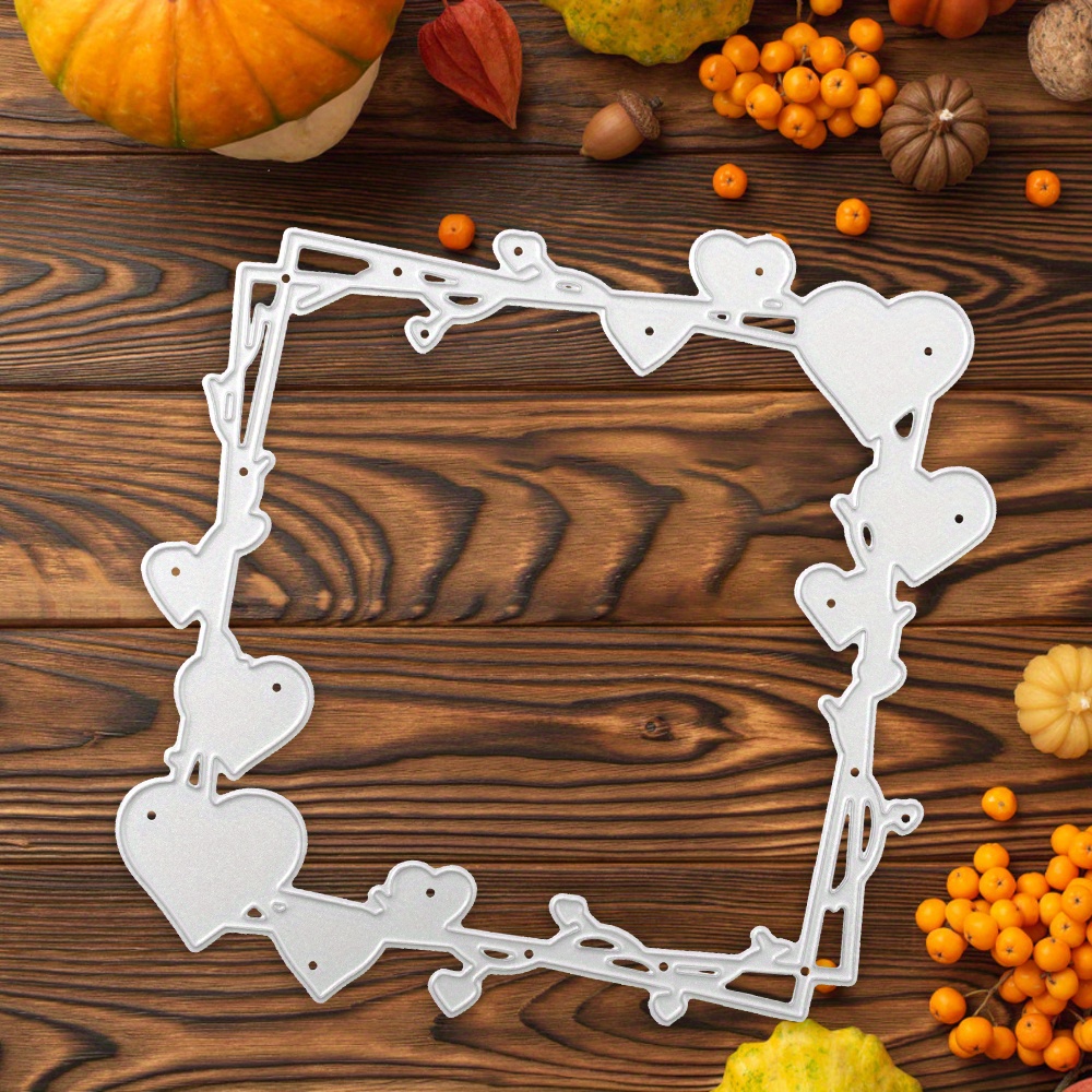 

Exquisite Square Frame Of Peach Heart Branches Metal Cutting Dies Decor For Card Paper Craft Diy Template Album Embossing Scrapbooking For Gift Thanks Holiday Valentine's Day Card Eid Al-adha Mubarak