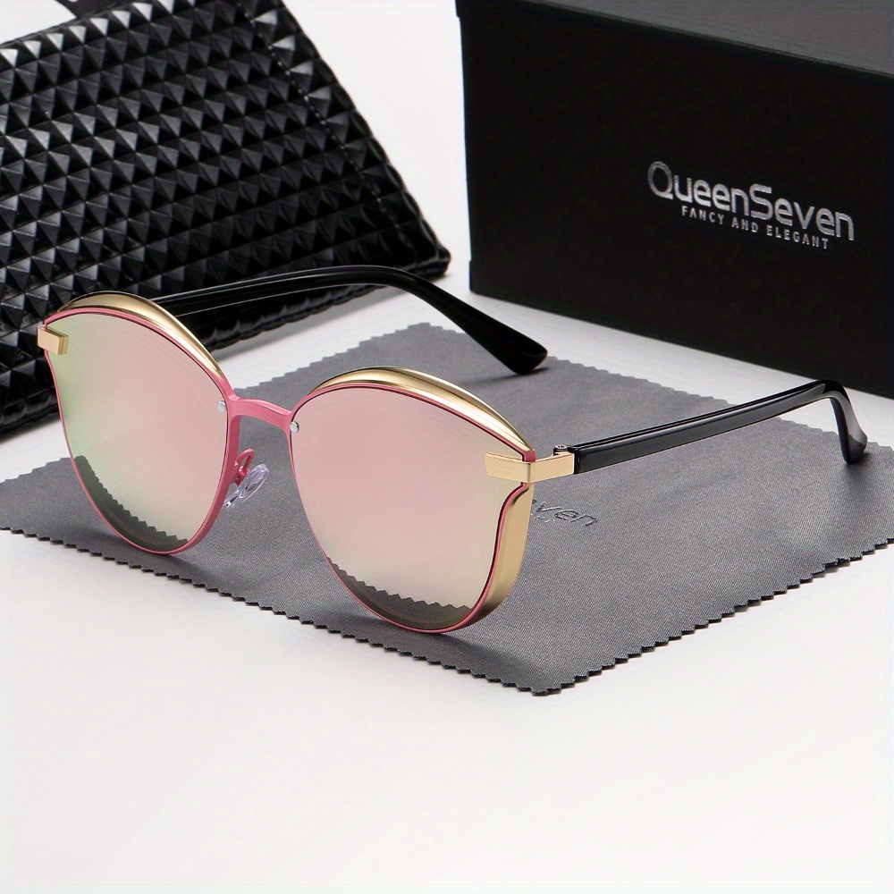 

Queenseven Polarized Cat Eye For Women Men Mirrored Fashion Metal Frame Sun Shades For Driving Beach Travel With Gifts Box Mother's Day/give Gifts