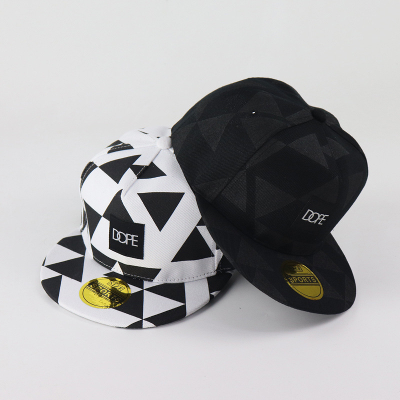 

1pc Dope Patched Triangle Square Print Street Dance Hip Hop Baseball Cap, Trendy Flat Brim Hat For Men And Women