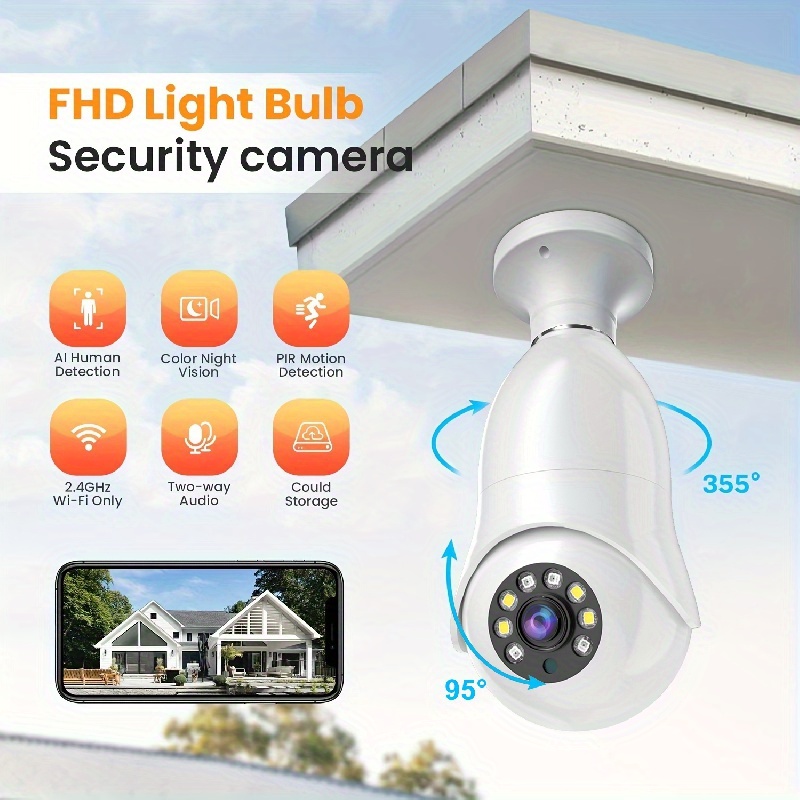 WiFi Light Bulb Camera - 1080P 360 Degree Security Camera Surveillance  Camera