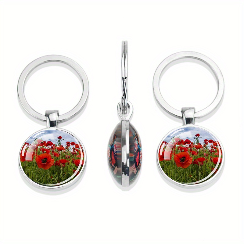 

1pc, Beautiful Fresh Flower Round Cabochon Keychain, For Bags Car Keys Decors, Gift