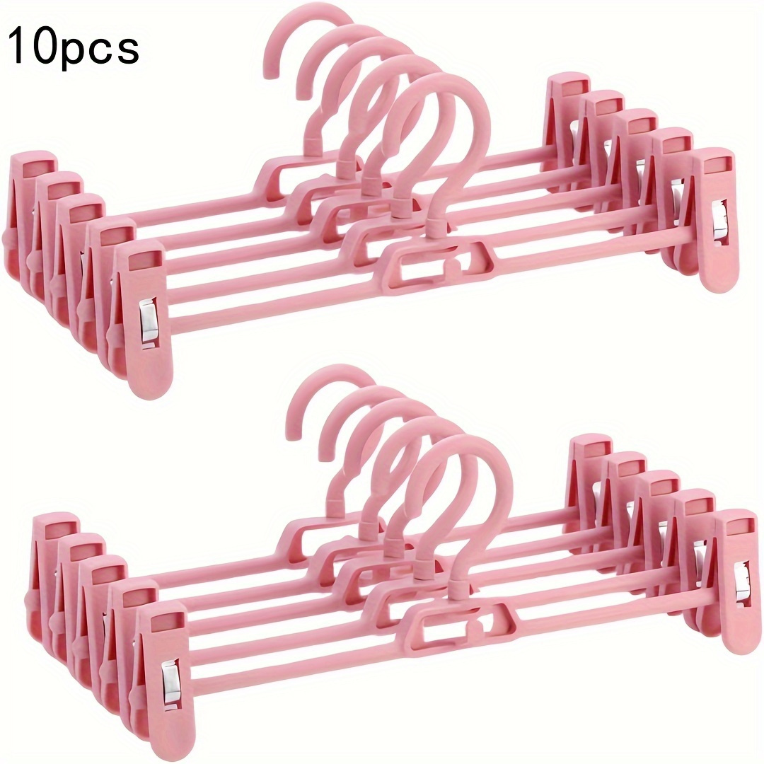 

10pcs Plastic Pant Hangers With Clips For Clothing Shops, Multifunctional Space Saving Adjustable Clips, Non-slip Skirt Hangers, Closet Organizer For Pants Jeans Trousers Skirts