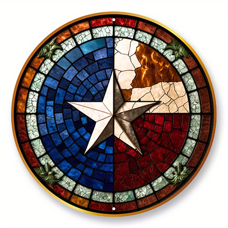 

1pc 8x8inch Aluminum Metal Sign Faux Stained Glass Texas Star Wreath Sign, Metal Wreath Sign, Signs For Wreaths, Round Wreath Sign, Door Decor, Sign Creations