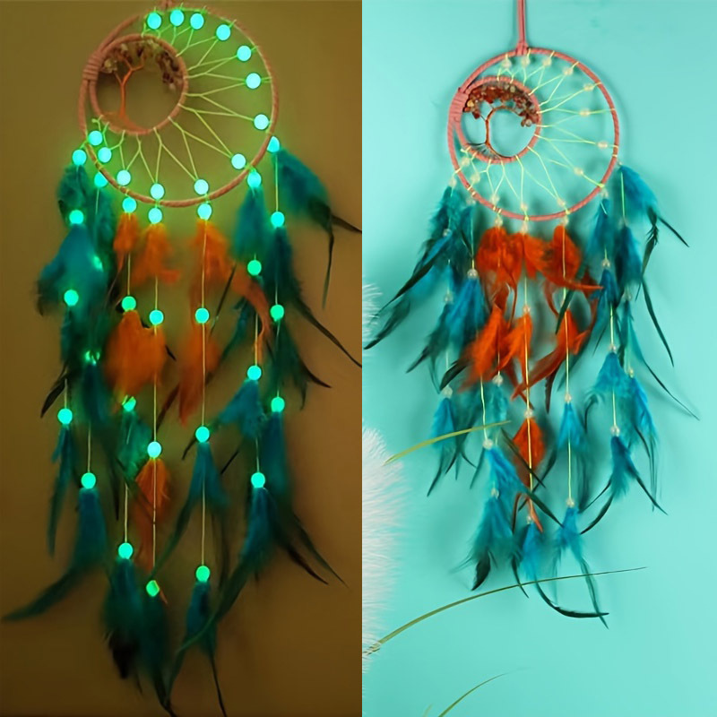 1pc Dream Catcher, Glow Ind Dark Luminous Dream Catcher, Native Indian  Bedroom Decoration, Hanging Ornament, Fluorescent Beads * Wall Hangi