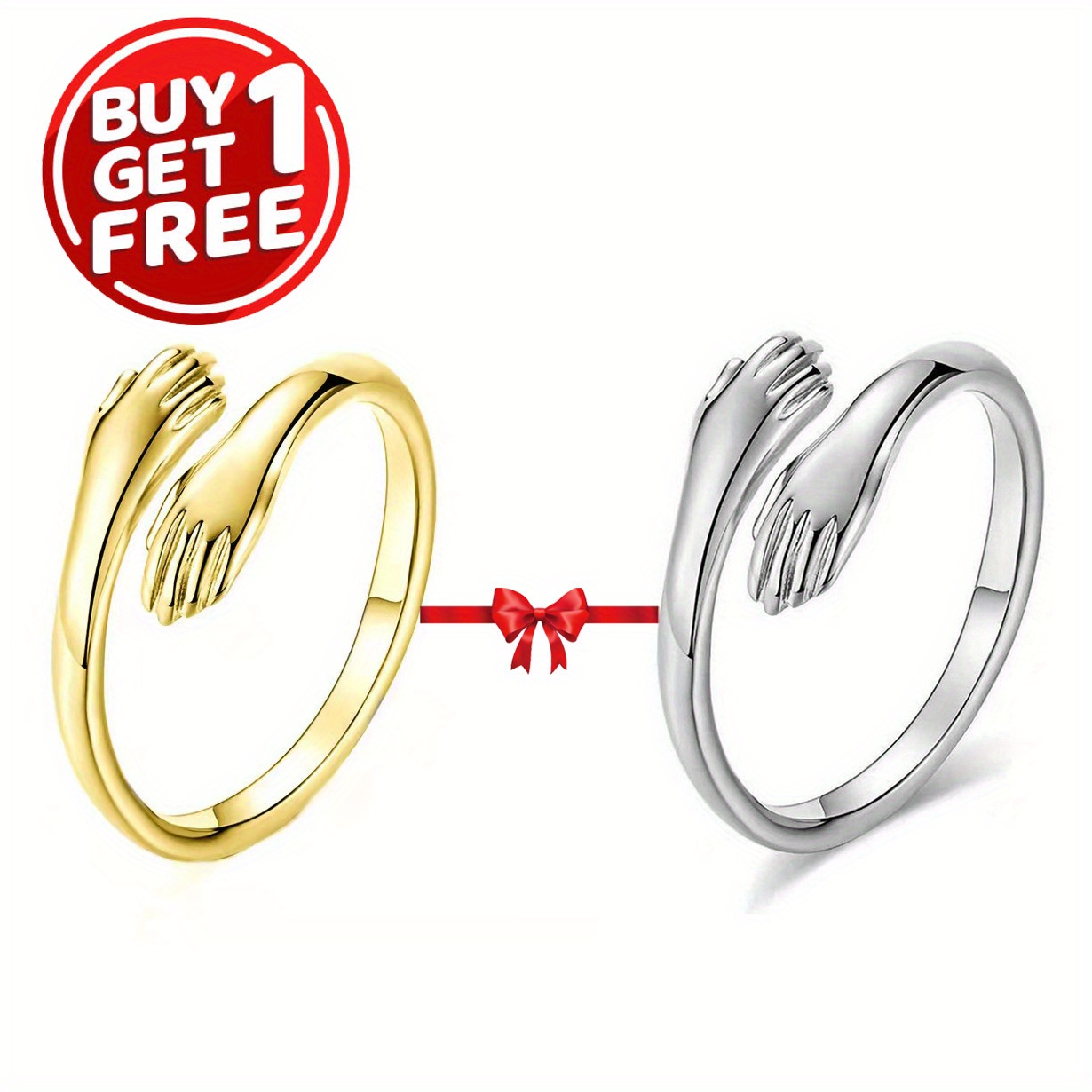 

[buy 1 Get 1 Free]2pcs Embracing Gesture Design Open Rings, Vintage Style Hands Around Rings, Valentine's Day Gifts