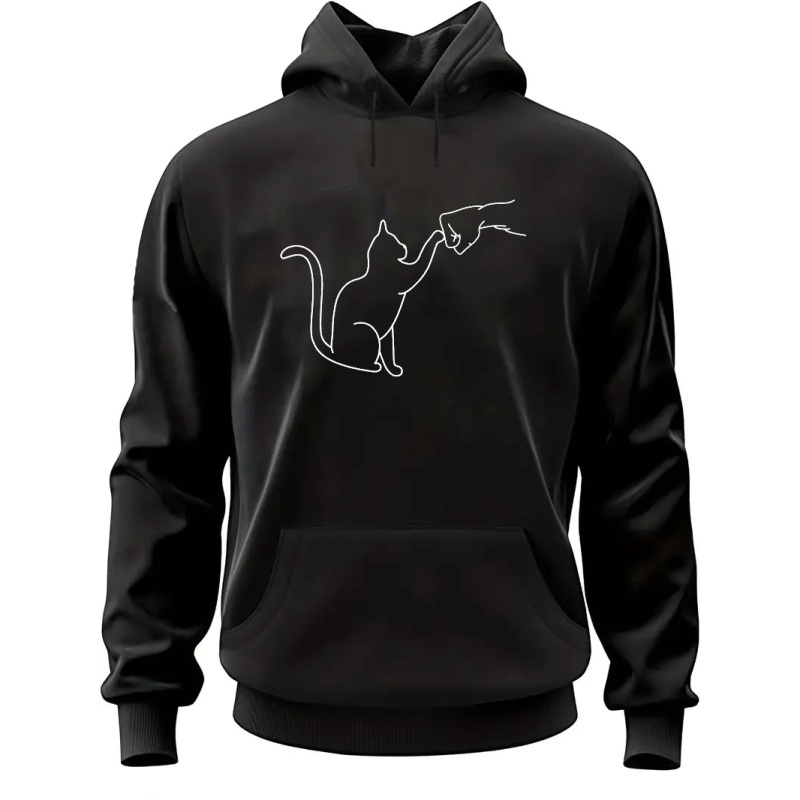 

Men's Stylish Loose Cartoon Cat Pattern Hoodie With Pockets, Casual Breathable Long Sleeve Fleece Warm Hooded Sweatshirt For City Walk Street Hanging Outdoor Activities