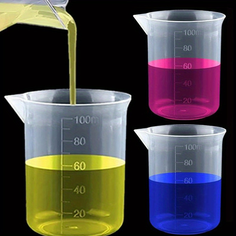 Bicchiere graduato in plastica trasparente, 50 ml, 100 ml, 150 ml, 250 ml,  capacità 4 misure, contenitore liquido in plastica trasparente, per  esperimenti scientifici : : Commercio, Industria e Scienza