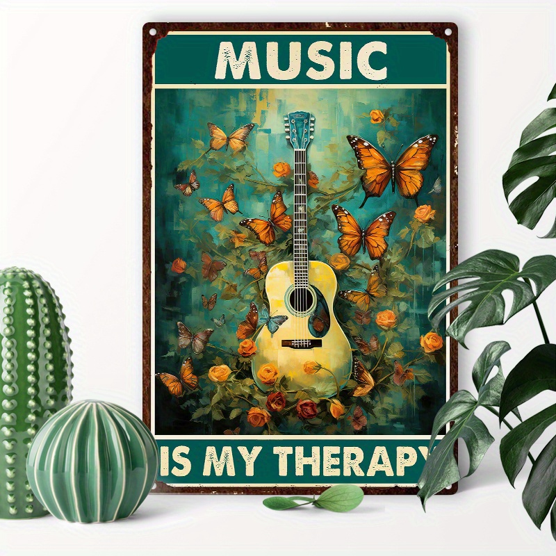 

1pc 8x12inch (20x30cm) Aluminum Sign Tin Metal Sign Butterfly Music Is My Therapy For Outdoor Indoor Office Business Metal Signs Wall Decoration