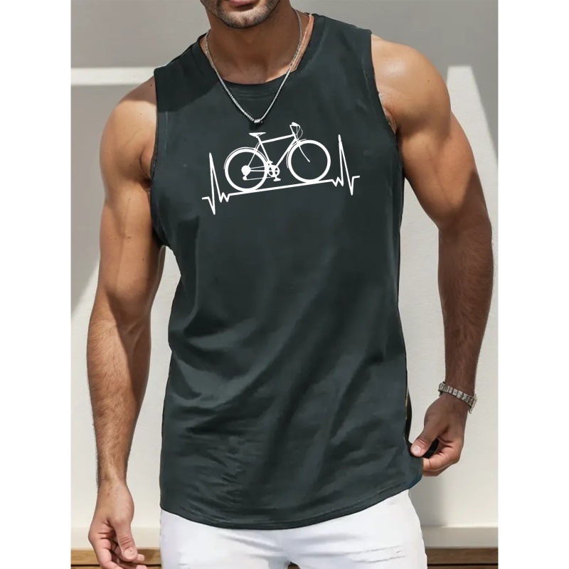 

Bike Print Sleeveless Tank Top, Men's Active Undershirts For Workout At The Gym
