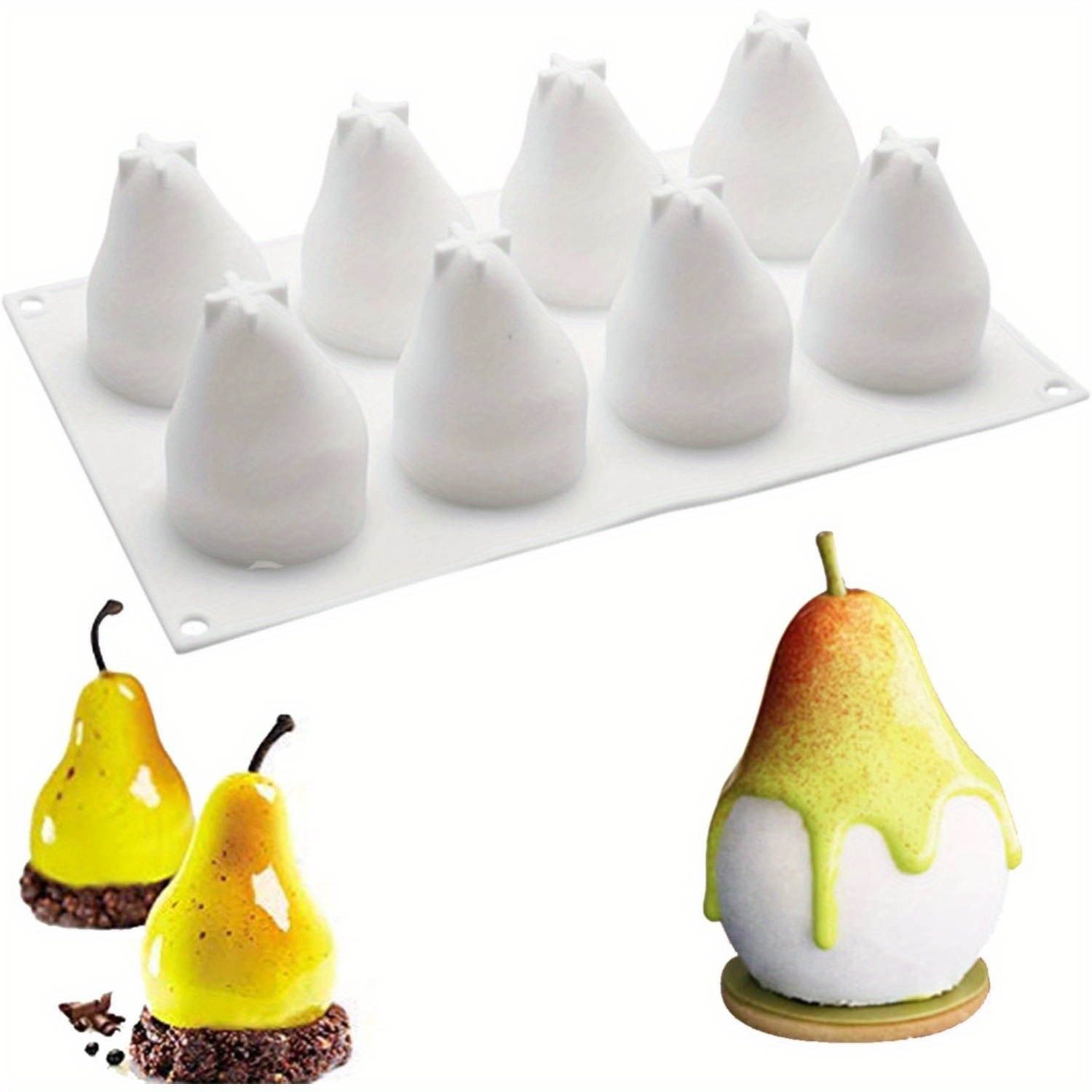 

1pc, 3d Pear Silicone Mold For Baking Mousse Cake, 3d Fruit Silicone Mold For Cakes, French Dessert Mold, Ice Cream, Cake Decorating Mold, Non-stick And Easy Release, 3d Pear Shaped (8-cavity)