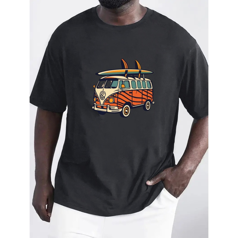 

Kombi Van Graphic Print Casual Crew Neck Short Sleeves For Men, Quick-drying Comfy Casual Summer T-shirt For Daily Wear Work Out And Vacation Resorts