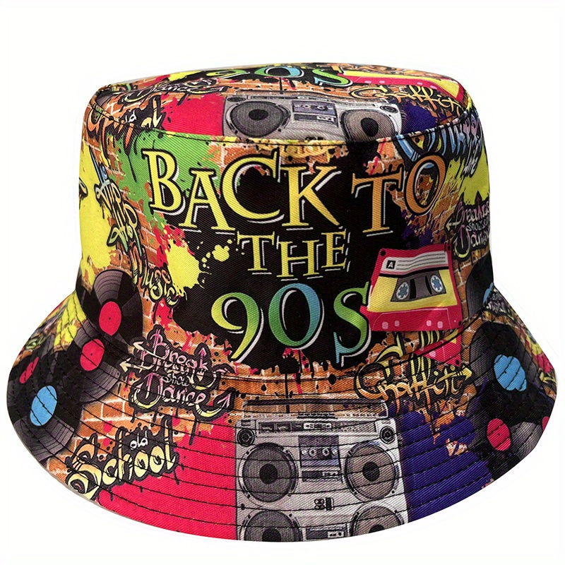 Retro Nostalgic 90S Print Bucket Hat Male Spring Summer Double-sided  Hip-hop Magnetic Strap Sun Hat Beach Basin Hat For Men And Women, Ideal  Choice Fo