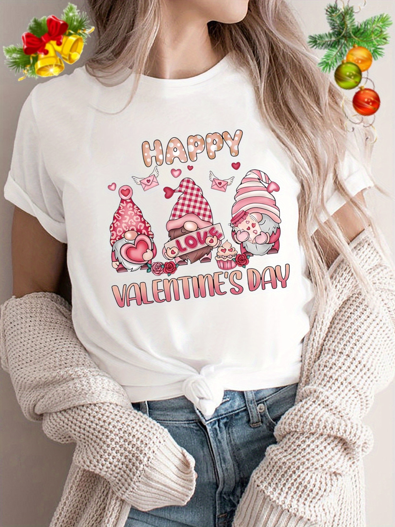 Fanxing Gifts For Teen Girls 16-18 Trending 2024 Valentine's Day Gifts T  Shirt for Women Summer Round Neck Comfy Graphic Tees Cute Gnomes Love  Hearts