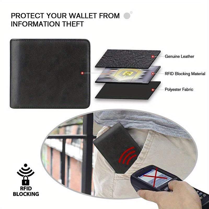 Genuine Leather RFID Blocking Slim Trifold Men Wallets with Coin Pocket And ID Window Minimalist Wallet for Men