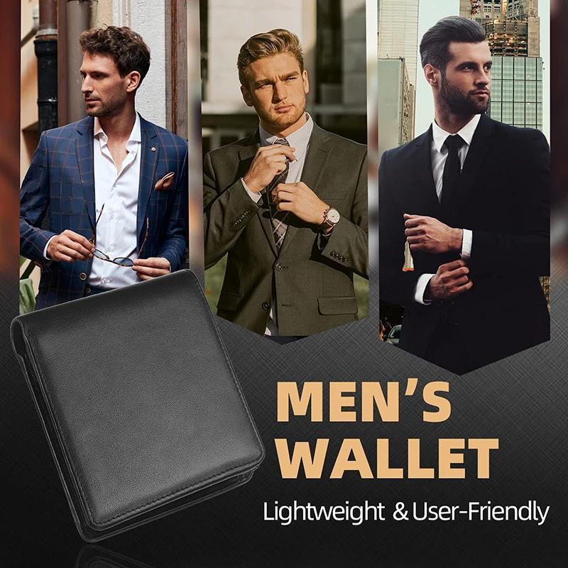 Genuine Leather RFID Blocking Slim Trifold Men Wallets with Coin Pocket And ID Window Minimalist Wallet for Men