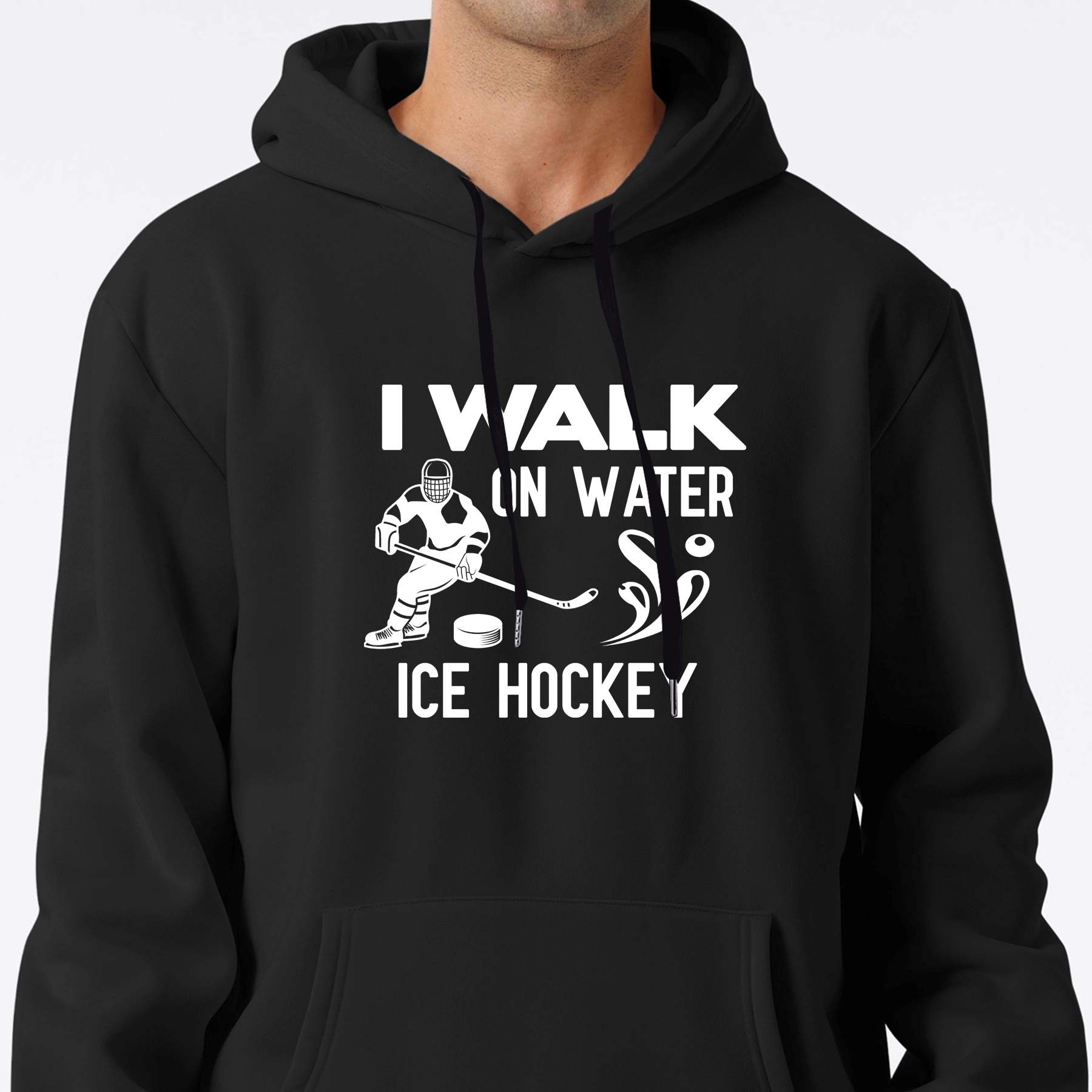 

I Walk In Water Ice Hockey Graphic Print Sweatshirt, Artistic Graphic Design Hoodies With Fleece For Men, Men's Warm Slightly Flex Hooded Streetwear Pullover, For Fall And Winter, As Gifts