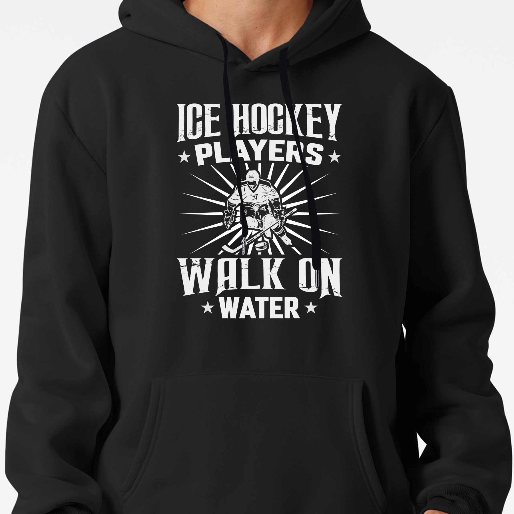 

Ice Hockey Player Graphic Print Sweatshirt, Artistic Graphic Design Hoodies With Fleece For Men, Men's Warm Slightly Flex Hooded Streetwear Pullover, For Fall And Winter, As Gifts
