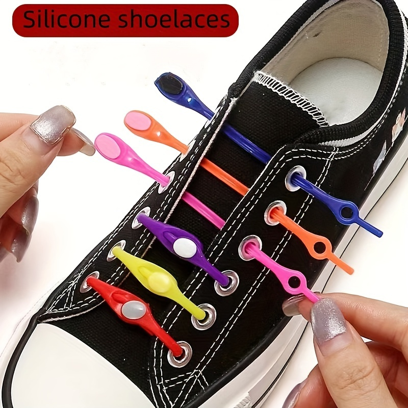 24 Pieces Elastic Silicone Shoelaces, No Tie Shoelaces For Kids And Adults,  Colorful Elastic Silicone Shoelaces, Silicone Shoelace For Sports Shoes Ru