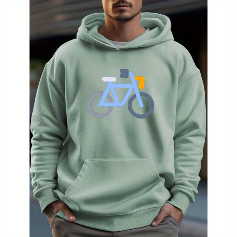 

Bicycle Print Hoodie, Cool Hoodies For Men, Men's Casual Graphic Design Hooded Sweatshirt Streetwear For Winter Fall, As Gifts