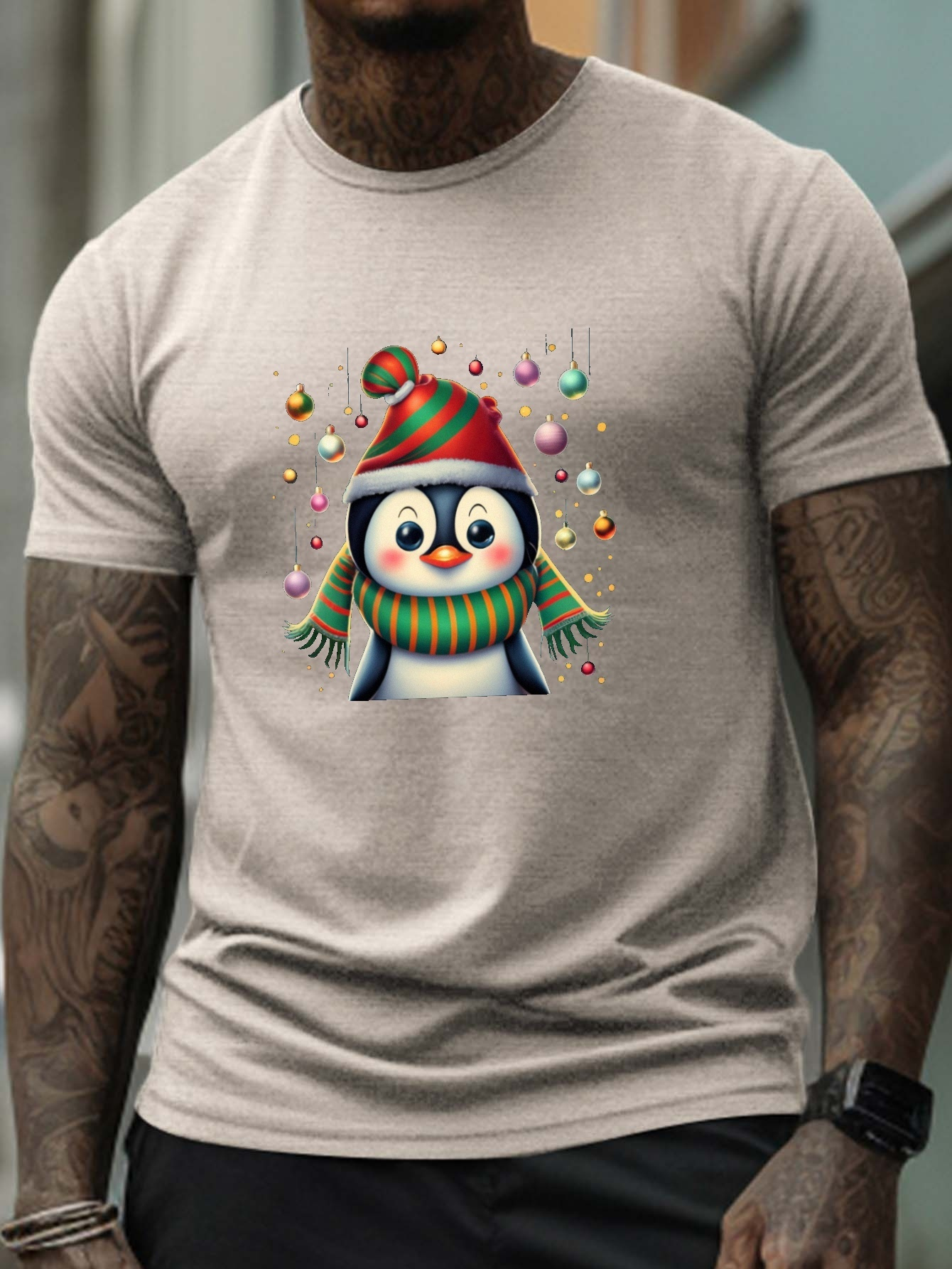 Plus Size Men's T shirt Christmas Penguin Graphic Print Tees - Temu