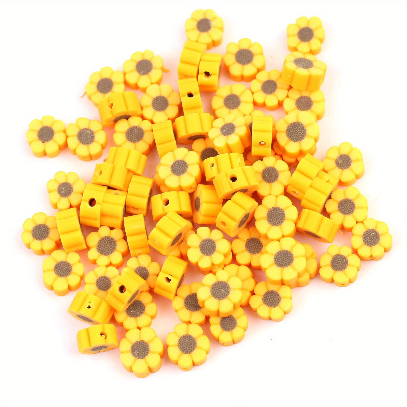 TEMU 30pcs/50pcs/bag 10mm Yellow Flower Polymer Clay Beads Spacer Loose Assorted Clay Beads For Bracelet Earring Jewelry Making Handmade Clay Beads