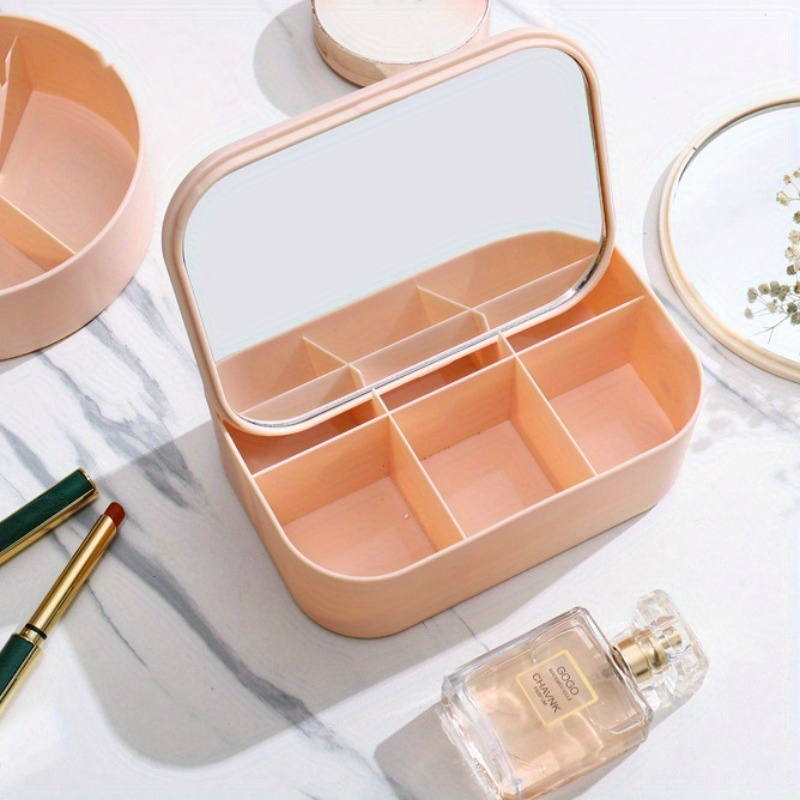  Caja de cosméticos con espejo, organizador de maquillaje de  viaje multiusos, con luz LED y tapa de espejo para mujeres, tamaño de viaje  : Belleza y Cuidado Personal