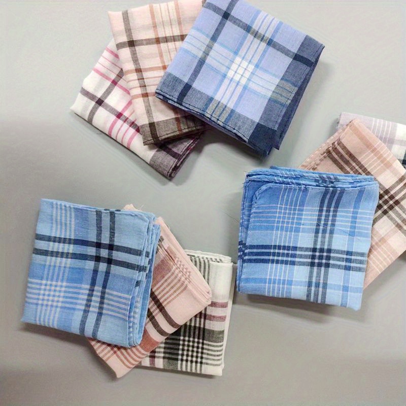 

9pcs Plaid Handkerchief, Retro Man's Handkerchief