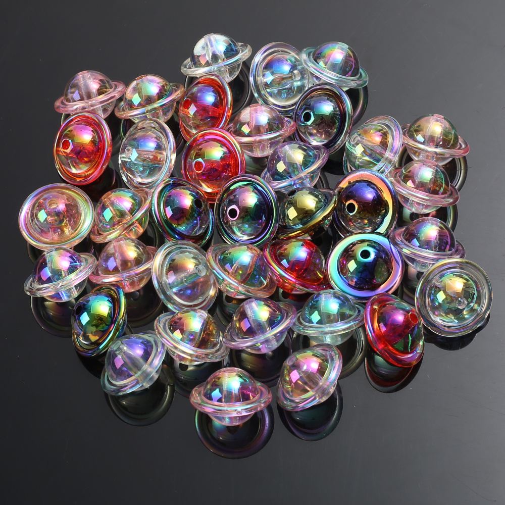 

10pcs 23mm Round Transparent Colorful Planet Shape Loose Spacer Acrylic Beads For Jewelry Making Diy Special Necklace Bracelet Earring Handmade Artwork Craft Supplies