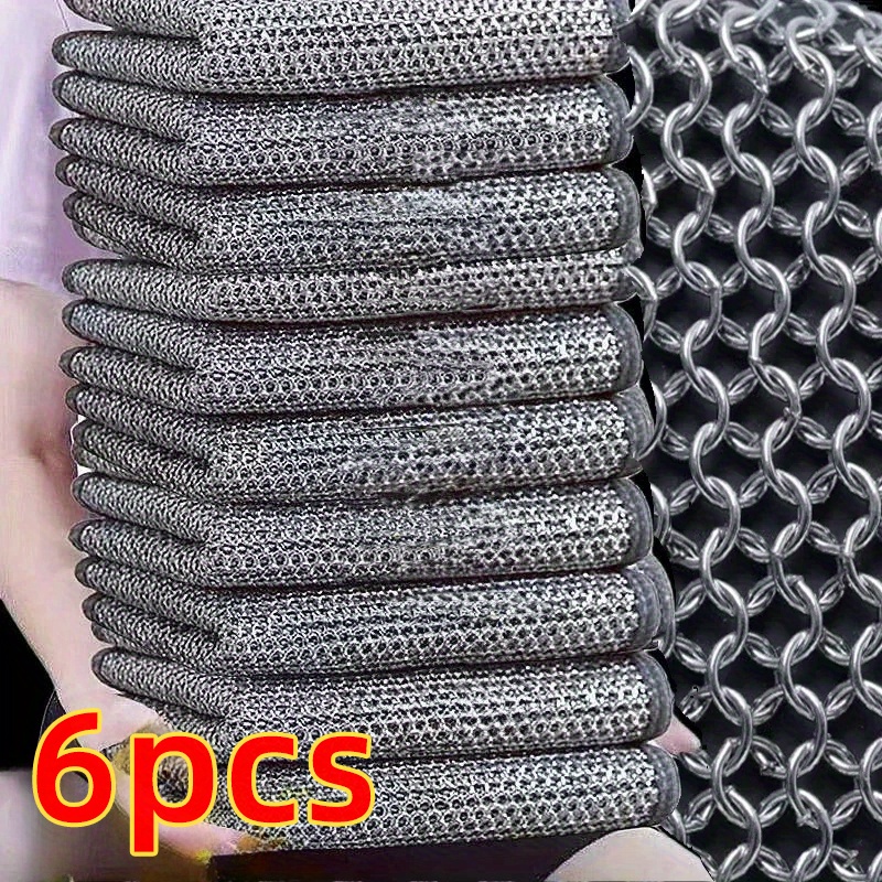 

6pcs 20cm Steel Wire Cleaning Cloth Double-layer Non-stick Oil Iron Dishrag Kitchen Pan Pot Dishes Cloths Rag Napery Dishcloth Rags