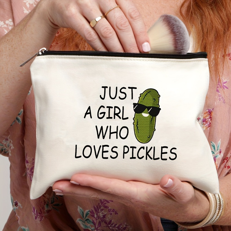 

1pc Just A Who Loves Pickles Pattern Makeup Bag, Cute Funny Pickles Illustration, Multi Functional Cosmetic Case, Lightweight Portable Toiletry Bag