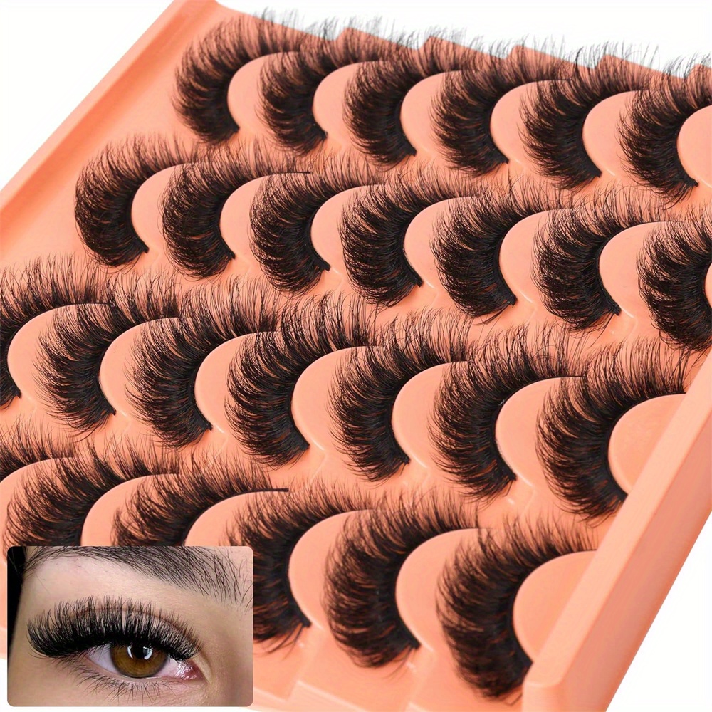 

14 Pairs Natural Look False Eyelashes Thick Fluffy Faux Mink Lashes Pack Wispy Strip Fake Eyelashes Cat Eye Lashes That Look Like Extensions Black