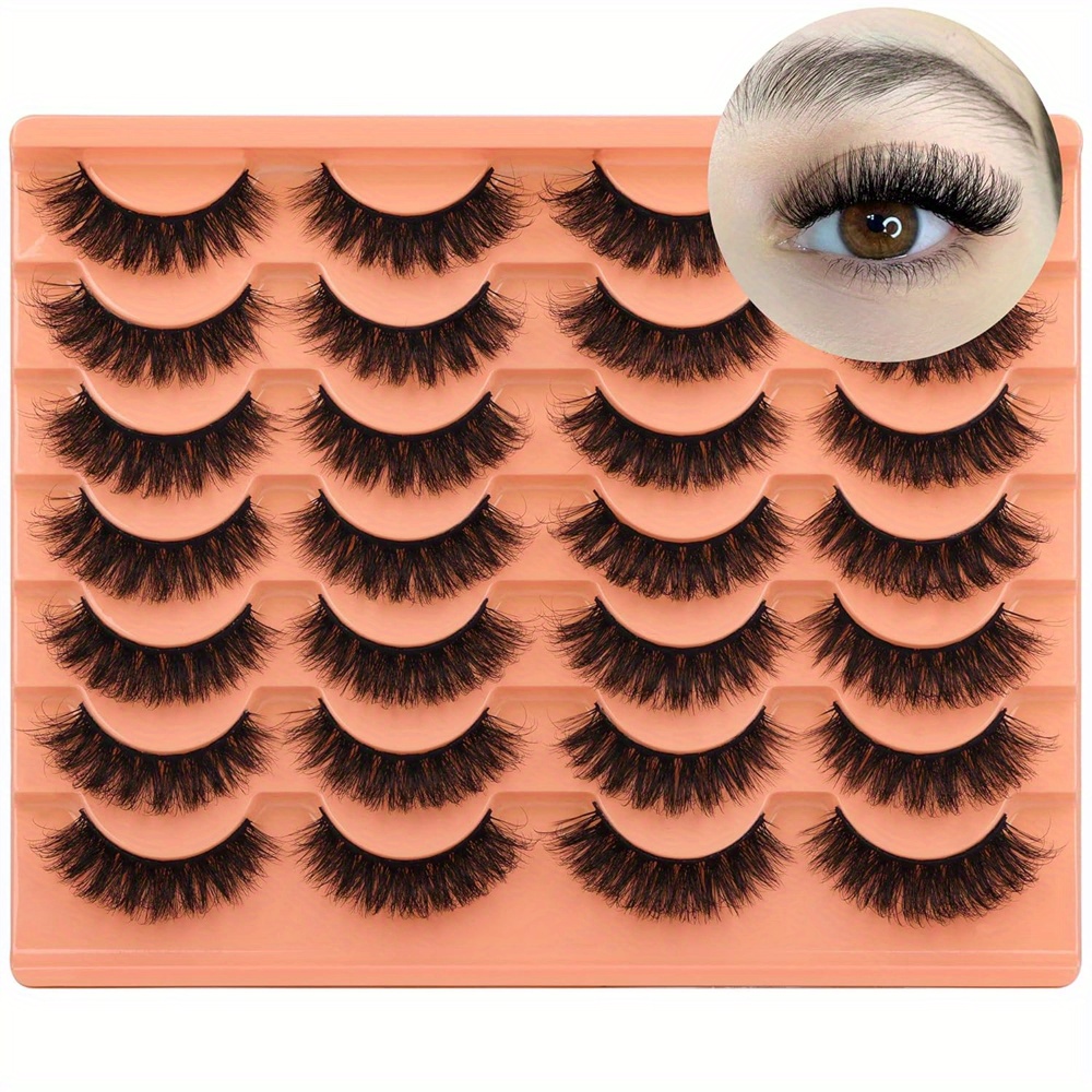 

14 Pairs Luxurious Mink Eyelashes - Thick, Fluffy & Wispy D- False Lashes, 13-15mm Length, Fragrance-free