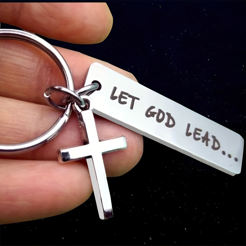 

Let God Lead Cross Keychain Christian Religious Key Chain Ring Purse Bag Backpack Charm Christmas Gift