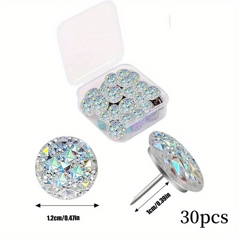 

30pcs Creative Sparkling Imitation Diamond Resin Thumbnails For Office Decoration, Soft Wood Board Fixation, Push Nails, Suitable For Home, Office, And School Use