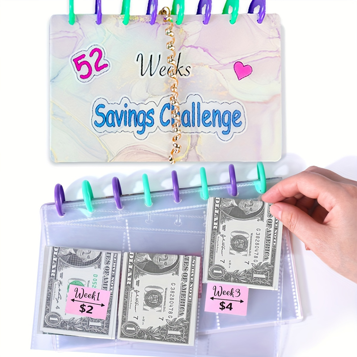  Juego de cajas de desafío de 100 sobres, forma fácil y  divertida de ahorrar $5,050, Caja de dinero y sobres de dinero para ahorrar  dinero