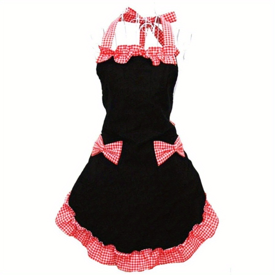 Delantal de encaje Retro Para mujer adulta, vestido Sexy de mucama, babero  de cintura para cocina, limpieza de barbacoa, trabajo, rosa, Negro, Rojo