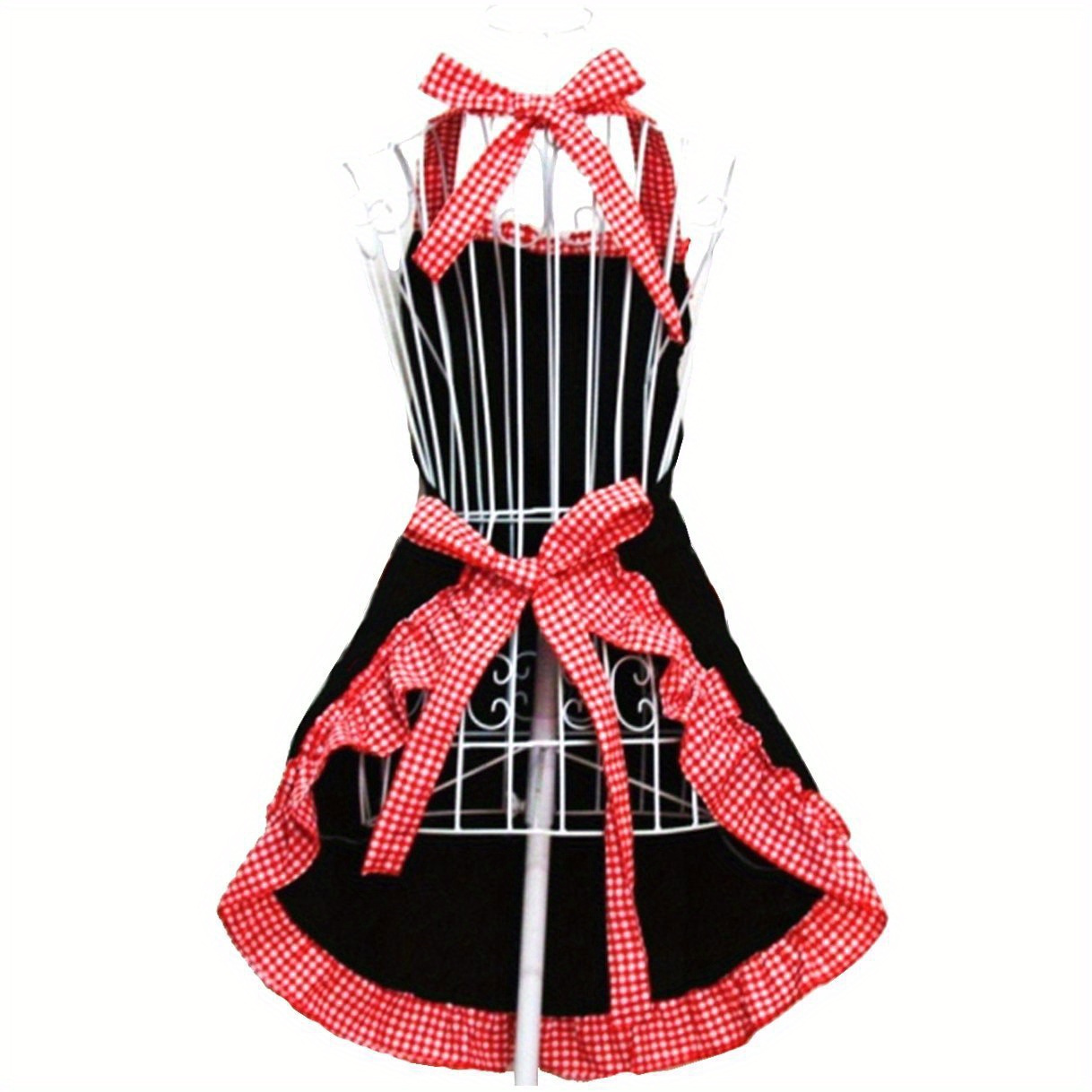 1pc uniform apron halter adjustable   bowknot swing lace apron for home cleaning kitchen cooking baking gardening kitchen catering milk   work clothes details 7