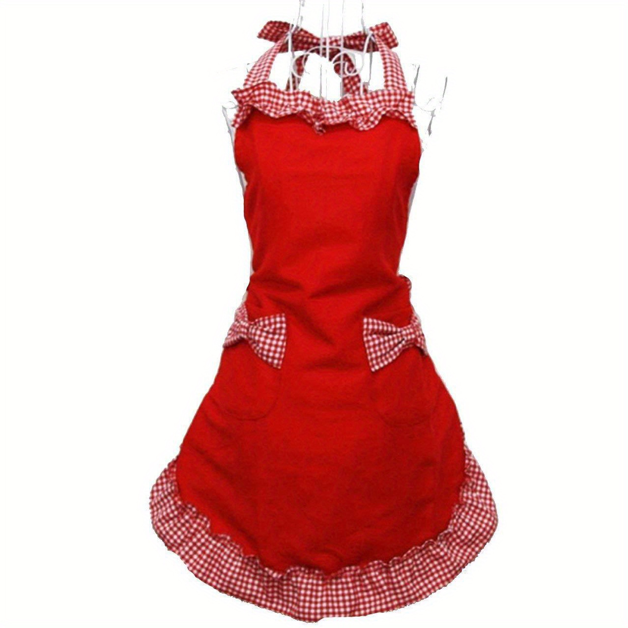 1pc uniform apron halter adjustable   bowknot swing lace apron for home cleaning kitchen cooking baking gardening kitchen catering milk   work clothes details 8