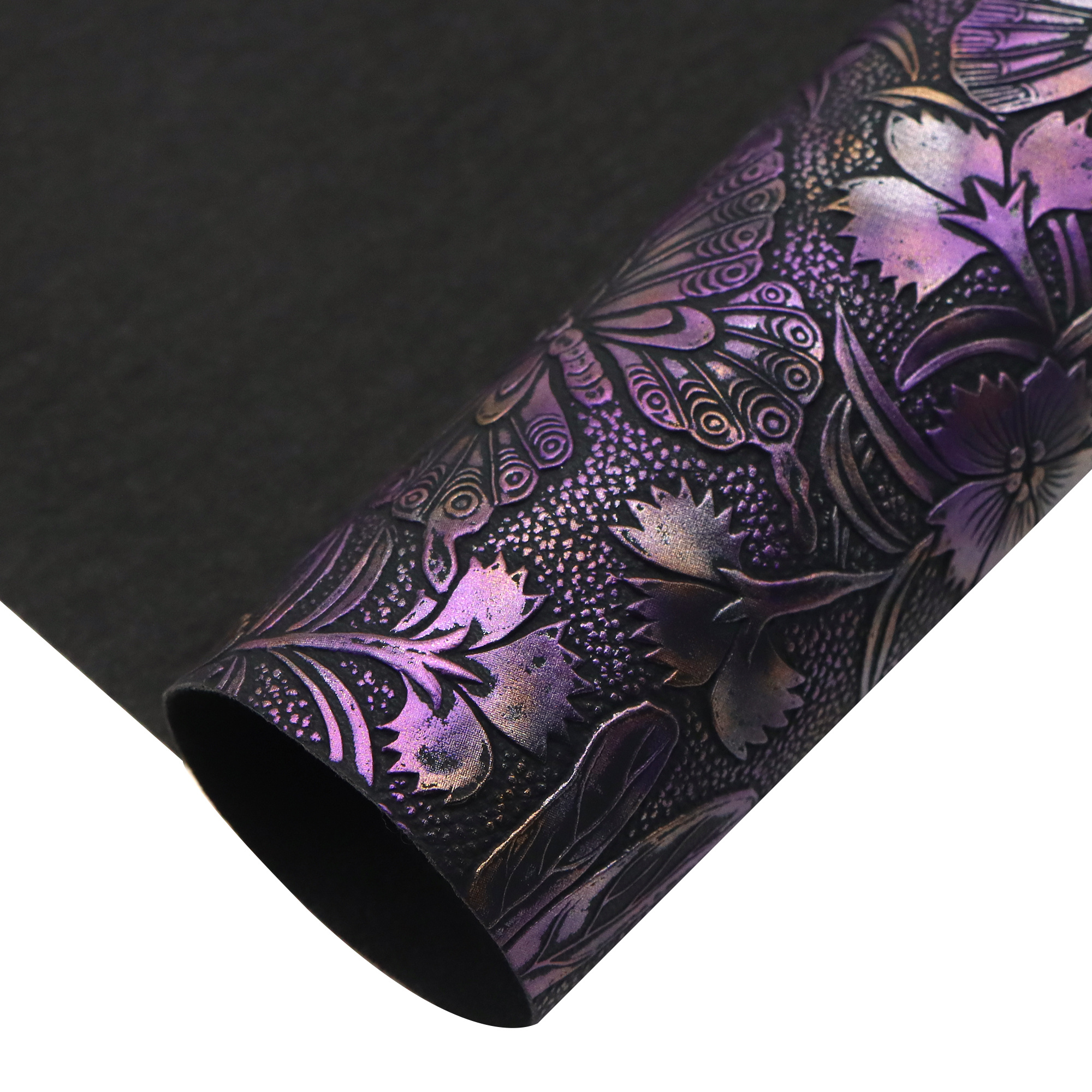 Image of 1pc Pvc Leather Sheet, Textured Bump Design With & Dragonfly Patterns, Gradient Metallic Finish, For Diy Crafts, Earrings, Wallets, Handbags, Hair Accessories, Leather For Crafts