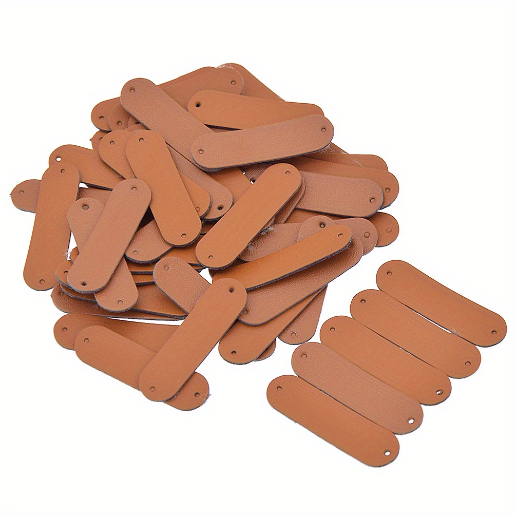 Image of 50pcs Oval Brown Blank Faux Leather Tags With Pre- Holes - Ideal For Diy Crafts On Clothing, Suits, Coats, Cuffs, Pockets, Socks, Shoes, Hats & Bags