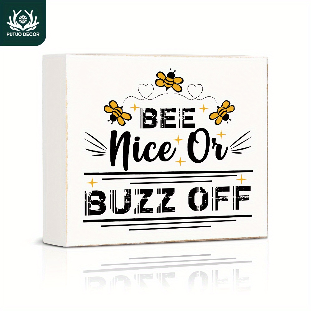 

1pc Putuo Decor Bee Festival Boxsign: Charming 4.7x5.8 Inch Wooden Decor For Bedroom And Coffee Shop