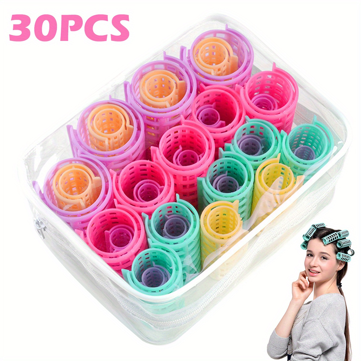 

30pcs/set Hair Roller Sets Self Holding Hairdressing Curlers Diy Curly Hairstyle Tools Lightweight Portable Hair Rollers Reusable Practical Hair Curlers For Women Diy Curling Tools