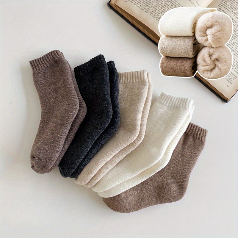 Image of 5 Pairs Of Monkey Mid-tube Socks, Autumn And Winter Fleece Thickened Warm Boys And Girls Long Socks, Baby Winter Thick Socks